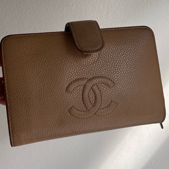 CHANEL Handbags - Chanel Beige Caviar Long Bifold Wallet with Front Snap Closure.